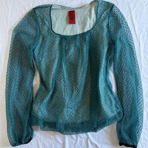 Sheer Sparkly Emerald Green Bubble Hem Long Sleeve Details